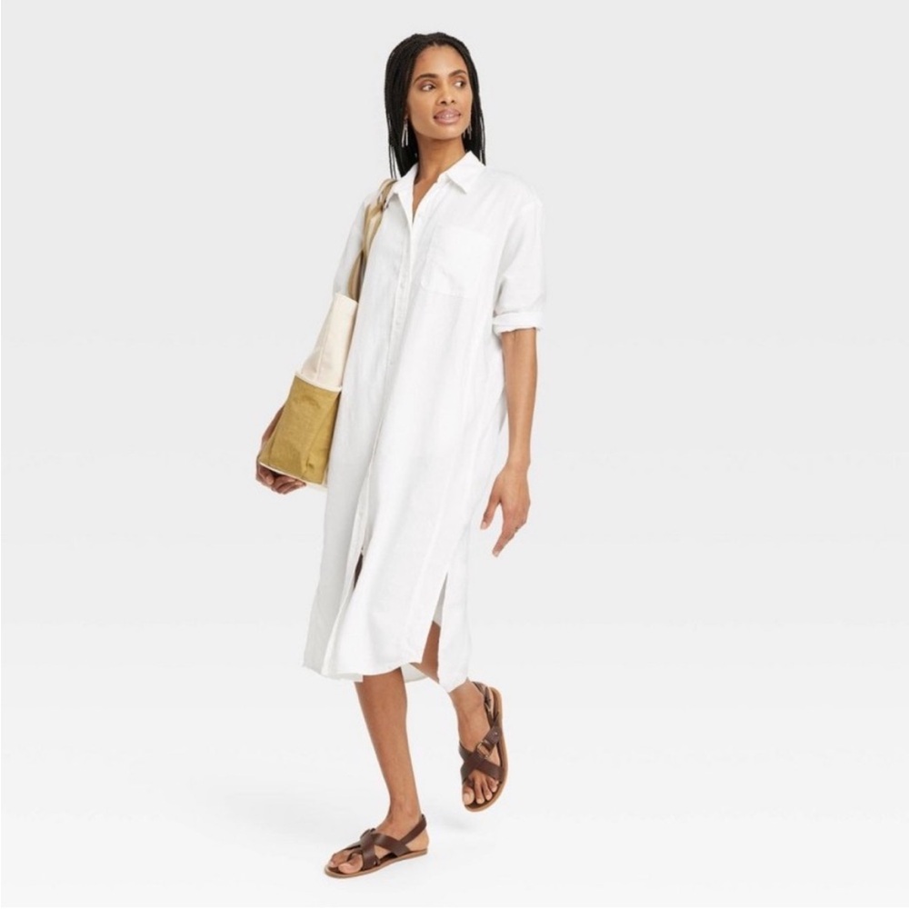 Universal Thread Women's 3/4 Sleeve Midi Button Down Shirt Dress  XS